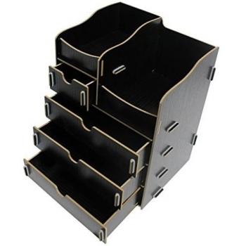KurtzyTM Organizador de Mesa de Madera Guardar Maquillaje Cosmético Bricolaje DIY - Negro