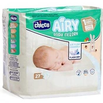 Chicco Airy Ultra Fit&Dry New Born Taglia 1 Pannolini per Bimbi 2-5 kg, 27 Pezzi