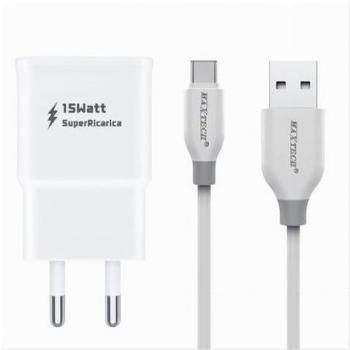 Kit Cargador de Pared 2 Puertos USB + Cable Tipo-C 1 Metro 3A Maxtech CA-S040