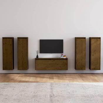 Mueble para TV de 5 piezas de madera maciza de pino color miel