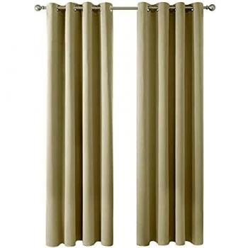 Amazon Brand - Umi Cortinas Salon Opacas Dormitorio Moderno con Ollaos 2 Piezas 132x214cm Beige Oscuro