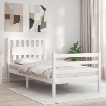 Cama de madera maciza blanca con cabecero 90x200 cm