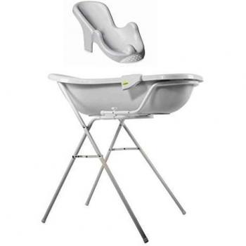 Bañera bebé XXL 100 cm + soportes + asiento de baño Emmay, color blanco + guante de baño.