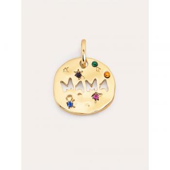 Colgante Singularu Mamá Baño Oro con Circonitas de Colores - Joya Exclusiva en Latón con Acabado en Oro de 18 Kt