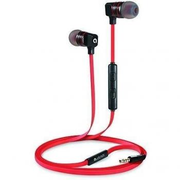 AudioMX Auriculares in-ear con Cable en Micrófono para el iPhone, iPod, iPad, Android y Universal Smartphones, Negro y Rojo EM-01R
