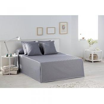 ESTELA - Cubrecama Jacquard con Volante BENISSA Color Gris - Cama de 180 cm. - 65% Algodón/35% Poliéster