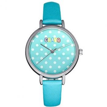Crayo Unisex Blue Dot Quartz Watch with Stainless Steel and Leather Strap - One Size