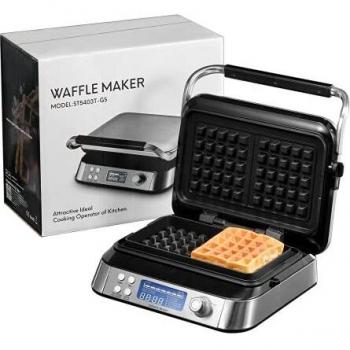 Gofrera Belga 1600 W, Gofrera Doble Inteligente Pro con Pantalla LED, 2 Licas, 5 Programas Diferentes, 7 Niveles de Tostado, Acero Inoxidable, Color Plateado