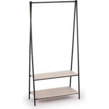 Perchero de pie con barra y estantes negro 160 cm