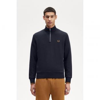 Fred Perry Men's Half Zip Sweatshirt (Navy/Brown) - Size: M
