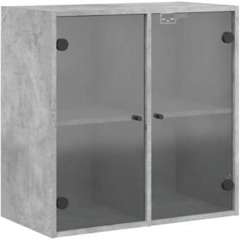 Mueble de pared puertas de vidrio gris hormigón 68x37x68,5 cm