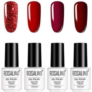 ROSALIND 4pcs Esmaltes Semipermanentes de Uñas en Gel UV LED, Kit de Esmaltes de Uñas de Brillo Arcoiris 7ml