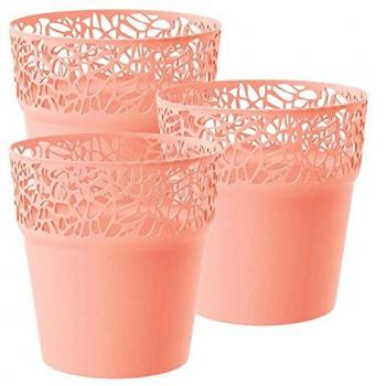 3x Maceta de plástico WELLHOME Tree color melocotón 17,5 x 17,5 x 17,9 cm