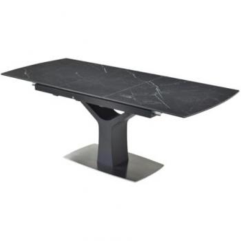 Mesa de comedor extensible para 6 a 8 personas en cerámica, vidrio templado y metal - efecto mármol negro - modelo COLBY