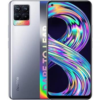 realme 8 Smartphone Libre, Cámara cuádruple con IA de 64MP, Pantalla completa AMOLED superior de 6,4, Carga Dart de 30W, Batería masiva de 5000 mAh, Dual Sim, NFC, 6+128GB, Cyber Silver