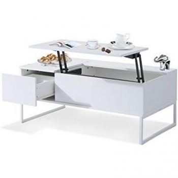 Mesa de Centro 110x60x45cm Mesita Te Elevable Muebles Salón Comedor Blanco NUEVO