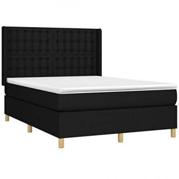 Cama box spring con colchón y luces LED, tela negro, 140x190 cm