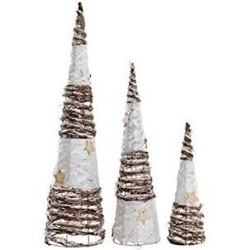 Conjunto de 3 conos LED de ratán para decoración navideña (20 x 20 x 80 cm)