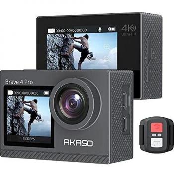 AKASO Cámara Deportiva 4k 20MP WiFi Camara Acuatica Sumergible 40M con Doble Pantalla Estabilizador EIS Control Remoto 5X Zoom 2 1350mAh Baterías Multi Accesorios Cámara de Acción