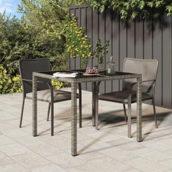 vidaXL Garden Table 90x90x75 cm Tempered Glass and Poly Rattan Grey