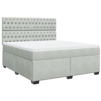 Cama box spring con colchón terciopelo gris claro 180x200 cm