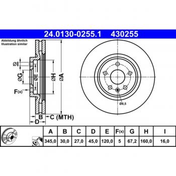Disco de freno ATE 24.0130-0255.1, frente, ventilado, altamente carbonizado, 1 pieza