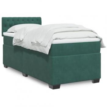 Cama box spring con colchón terciopelo verde oscuro 80x200 cm