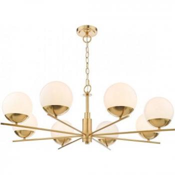 Lámpara colgante Bombazine de cristal opal y latón macizo natural, 8 bombillas, diámetro de 32 cm
