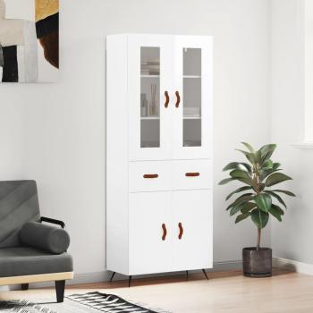 Armario alto blanco pulido de madera multicapa, dimensiones 69,5x34x180 cm, acabado en brillo