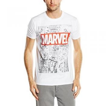 Marvel Mono Comic T-Shirt Camiseta, Blanco