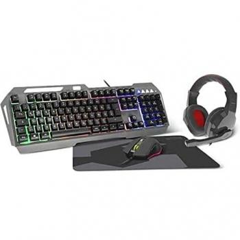 Set Gaming Speedlink LUNERA 4 en 1 USB, Teclado Iluminado con Funciones Multimedia, Ratón, Auriculares y Alfombrilla, Negro