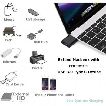MoKo High-Speed Ultra-thin USB 3.1 Type-C Male to USB 3.0 Type-A Female Adapter/Converter/Connector for Apple New MacBook 12 inch, Nokia N1 or Any Other Type-C Supportive Devices, BLACK