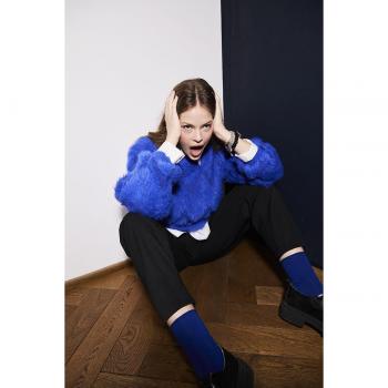 Jersey de mujer de manga larga en tejido de peluche azul Lili Sidonio