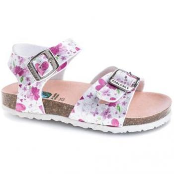 Sandalias abiertas de niña Pablosky con cierre hebilla y diseño floral en piel, color blanco, talla 36 EU