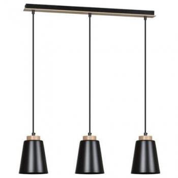 Lámpara de Suspensión Bolero EPIKASA, Acero Negro con Recubrimiento de Polvo y Madera, 66x100x14 cm