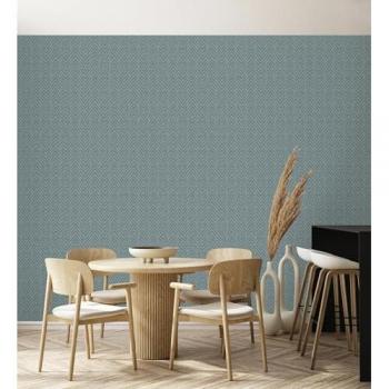 Papel Pintado Vinílico Espigas Efecto Fibra Vegetal Azul Petróleo Texturizado en Relieve - Rollo de 10 m x 0,52 m