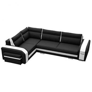 Sofá rinconero Kingsport 100, negro, con función de descanso y caja de ropa de cama, 300 x 200 x 90 cm