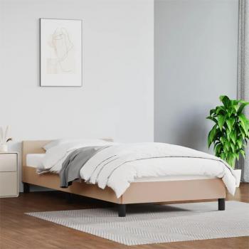 Estructura de cama con cabecero en cuero sintético capuchino 90x190 cm