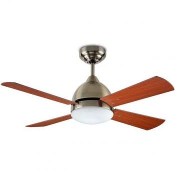 Ventilador de Techo Borneo con Luz E27 15W, Aspas Reversibles Teca/Haya y Cuerpo Acero Patiné, IP20, Diámetro 39.2cm