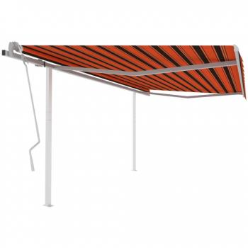 Toldo manual retráctil 4x3m con postes en color naranja y marrón