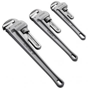 Vevor 3-Piece Aluminum Adjustable Pipe Wrench Set with High Strength Jaw and Ergonomic Handle (10, 14, 18)
