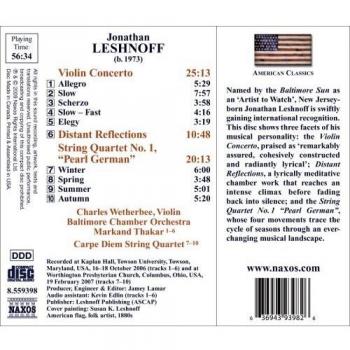 Jonathan Leshnoff : Concerto pour violon - Quatuor à cordes n°1 Pearl German