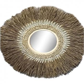Espejo de pared decorativo con marco de seagrass y conchas naturales