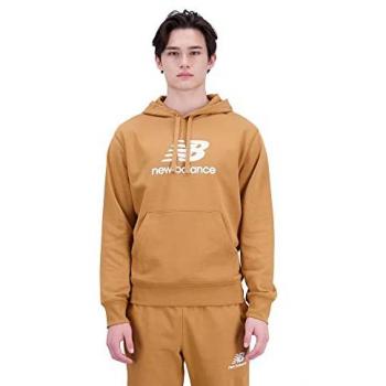 Sudadera con capucha New Balance Essentials Hombre Naranja y Marrón Claro con Logo Apilado en French Terry