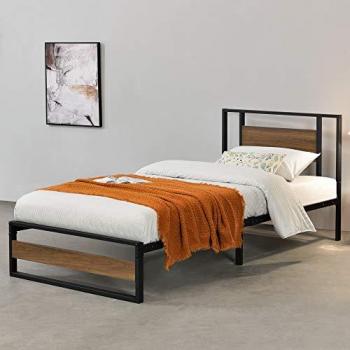 Cama Individual Villach de Acero con Somier 90 x 200 cm - Negro Mate con Efecto Madera