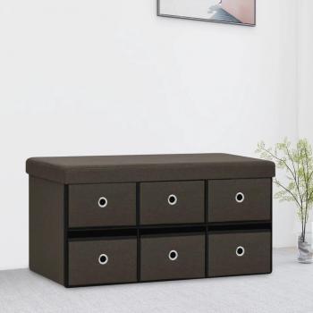Banco de almacenaje plegable en lino sintético marrón oscuro 76x38x38 cm
