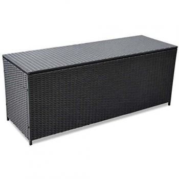 Black Poly Rattan Garden Storage Box 150x50x60 cm