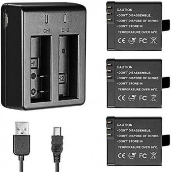 Neewer 900mAh Batería Recargable de Cámara Acción con Cargador Dual de USB para AKASO Lightdow Vtin Cymas DBPOWER APEMAN Vikeepro Canany Wimius Campark SOOCOO SJCAM SJ4000 SJ7000