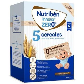 Nutribén Innova Zero% 5 Cereales Papilla para Bebés sin Azúcares Añadidos - Trigo, Cebada, Arroz, Avena y Maíz - Desde los 6