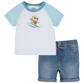 Conjunto de Manga Corta Surfing Bear Levi's para Bebés, Trajes Coordinados, Color Bright White, Talla 12 Meses